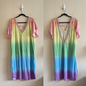 Pitusa Ombre V Back Dress Rainbow Low Back Short Sleeve Boho Womens One Size